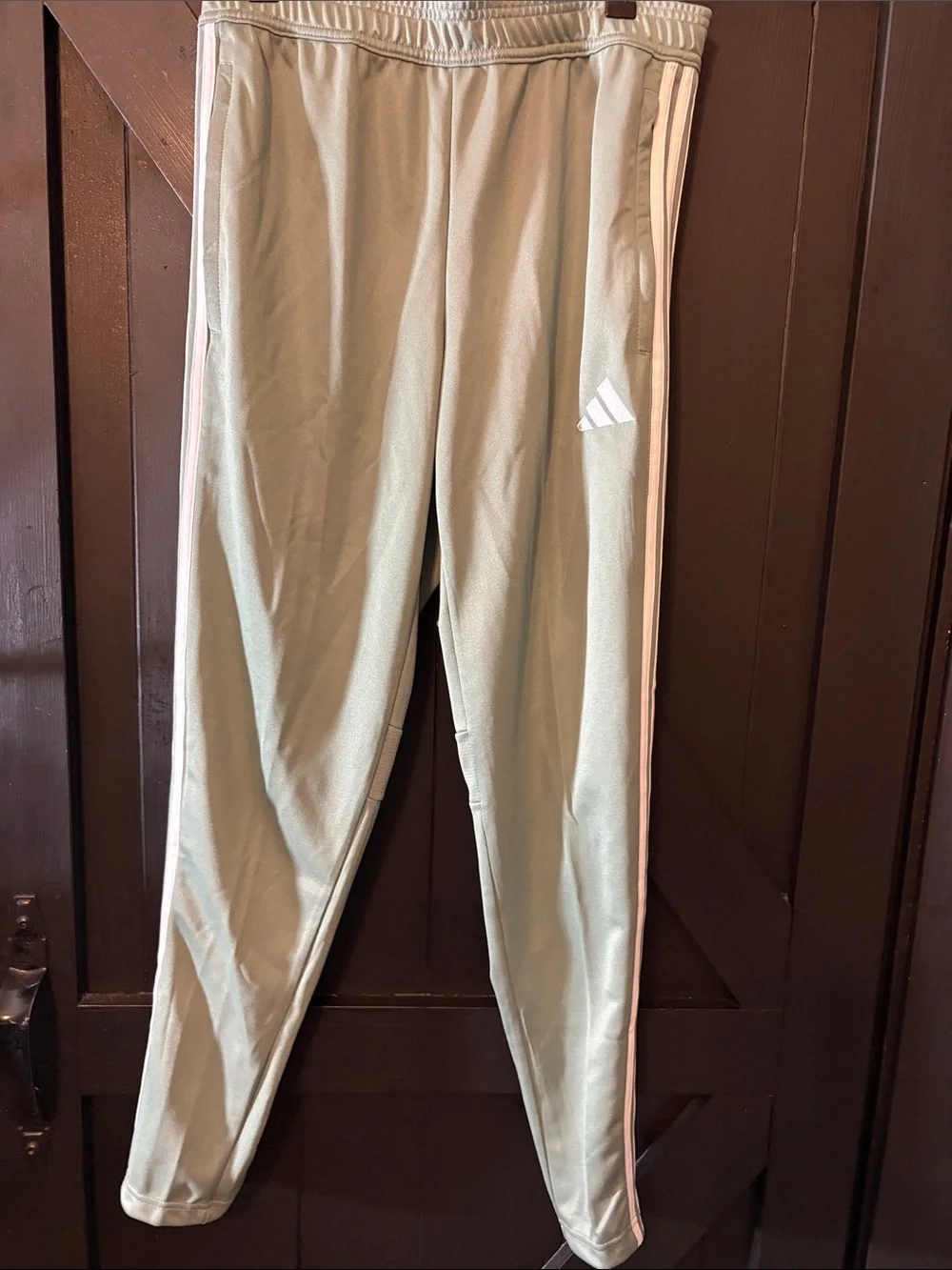 adidas Light Sage Green Track Joggers with White Stripes